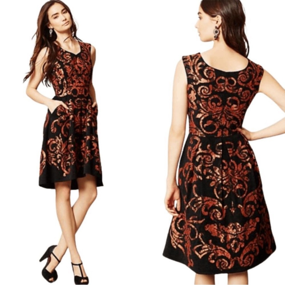 Anthropologie Black and Orange Midi Dress